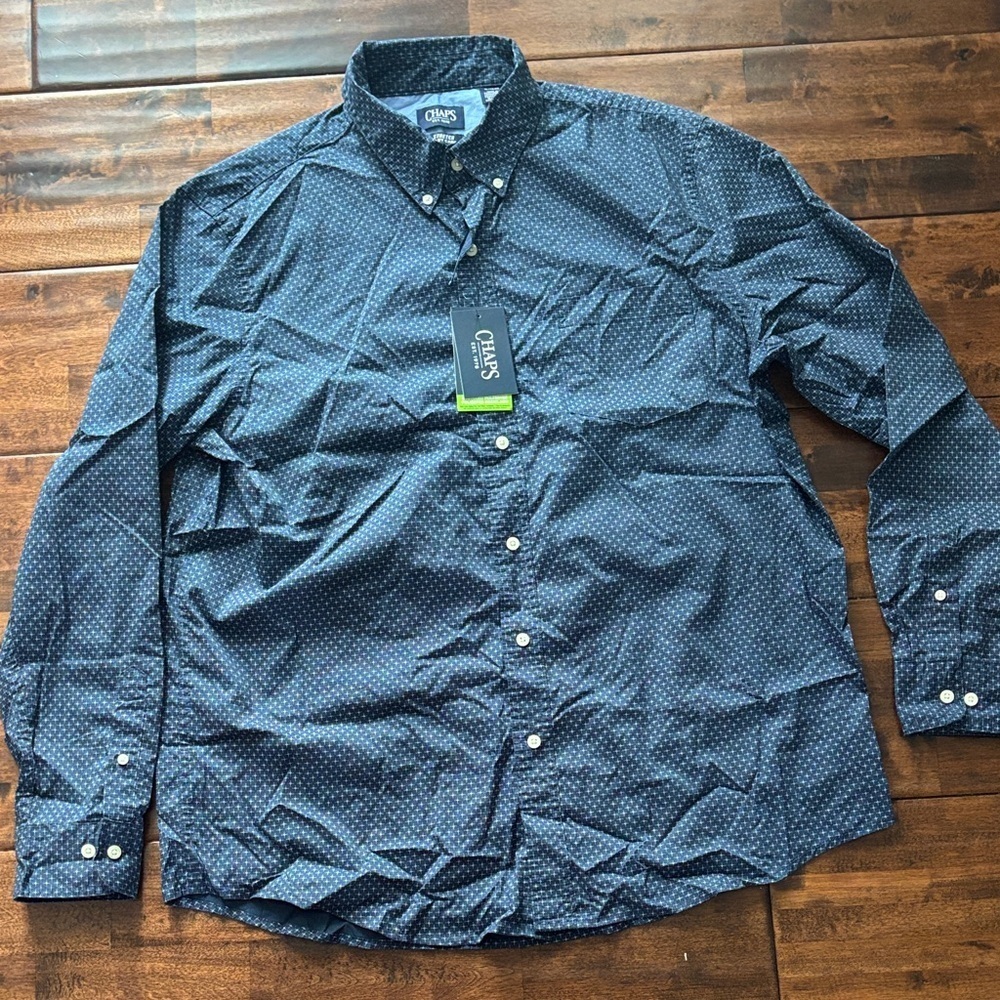 Chaps Navy Polka Dot Button-Down Shirt